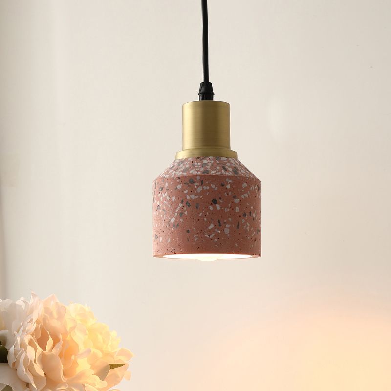 Terrazzo -Glas -Form Suspension Light Postmodern 1 Kopf Weiß/Rosa und Messingpendellampe für Café