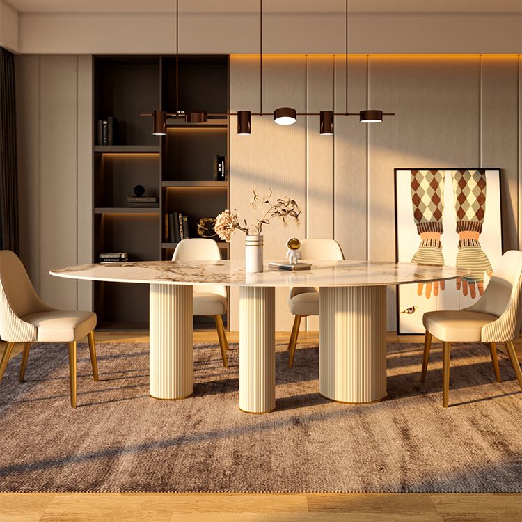Oval Shape Luxury Kitchen Table Sintered Stone Fixed Desk for Dining Room