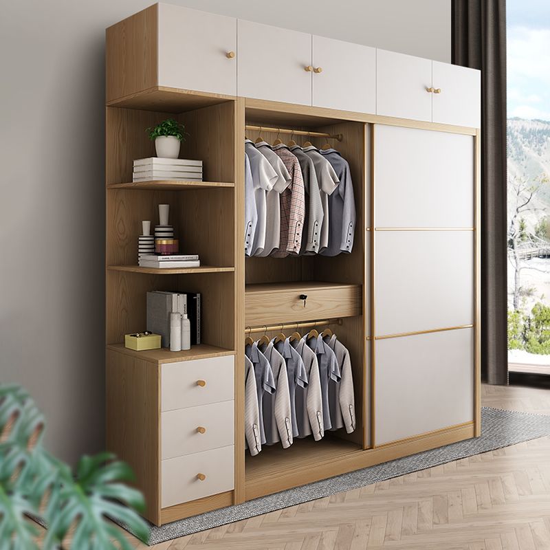 Natural Finish Colour Wardrobe Contemporary Wooden Wardrobe Closet with Drawer