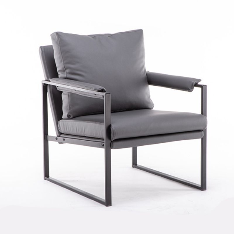 Square Arms 27" W Sled Based Faux Leather Arm Chair with Pillow Back