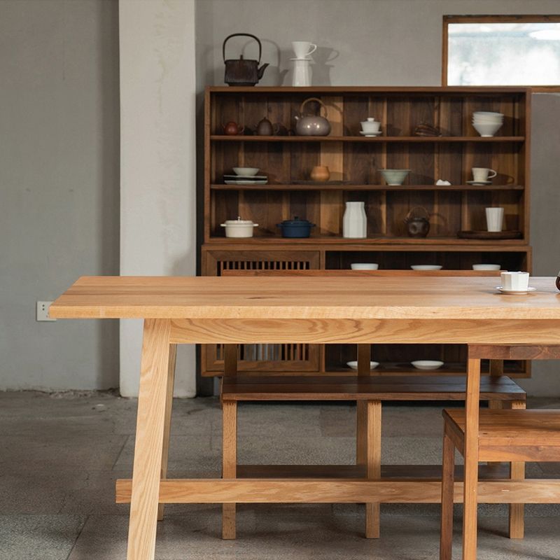 Mesa de madera moderna para mesa de comedor rectangular de restaurantes con base de caballete