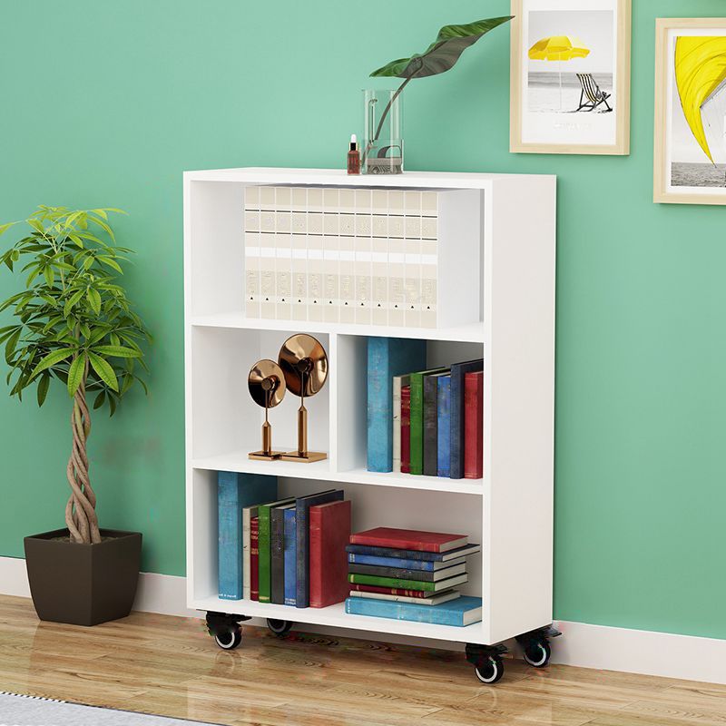 Contemporary Standard Bookcase Vertical Closed Back Bookshelf with Wheels