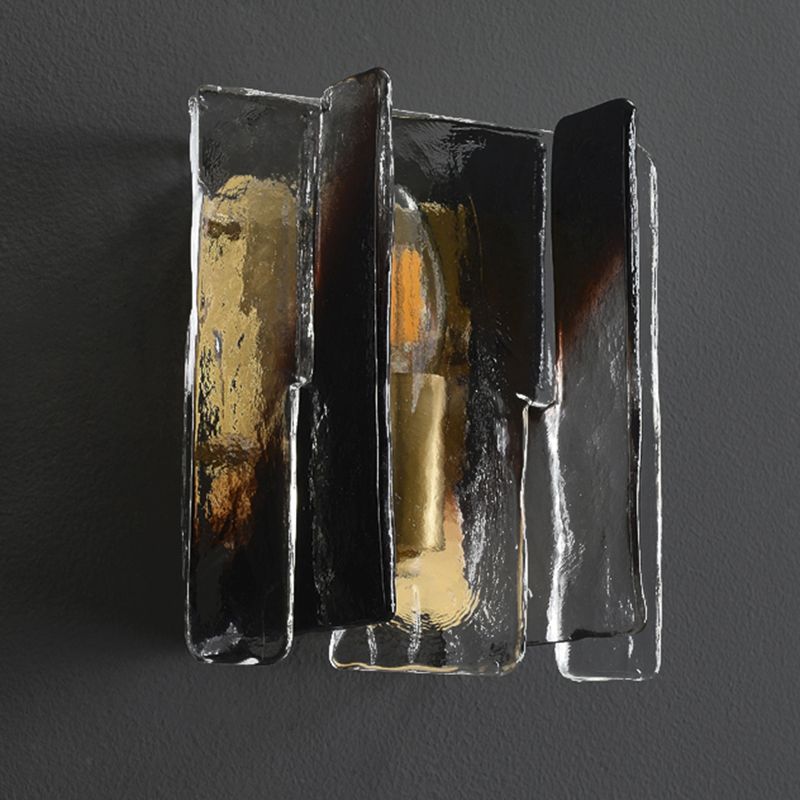 Modern Metal Wall Sconce Geometric Shape Wall Light with Glass Shade for Bedroom