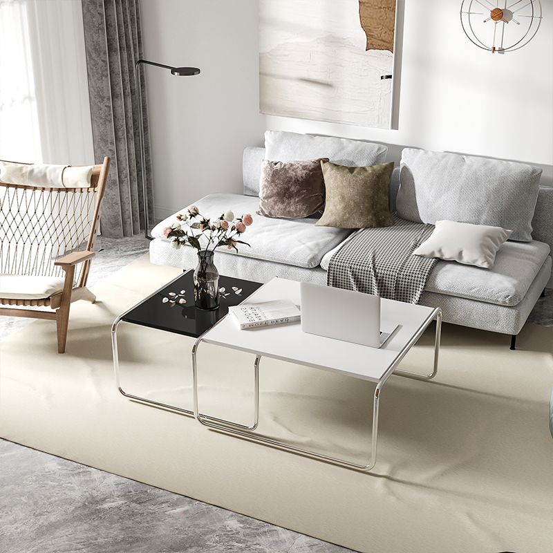 Sled 2 Nesting Coffee Table Modern Glass Coffee Table in Black and White