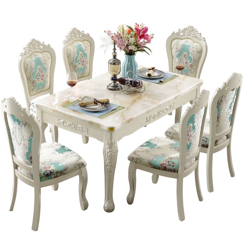 Nordic Sintered Stone Top Dining Set with 4 White Solid Wood Legs for Dining Furniture