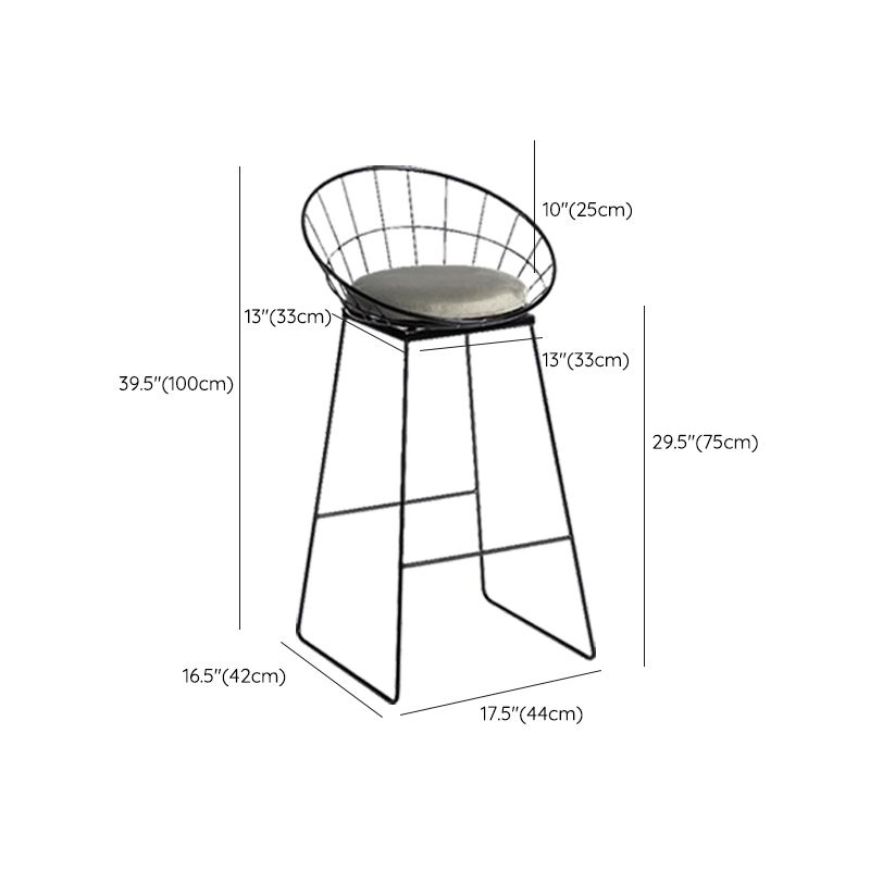 Modern Armless Backrest Counter Stool Iron Bar Stool with Velvet Cushion for Bar