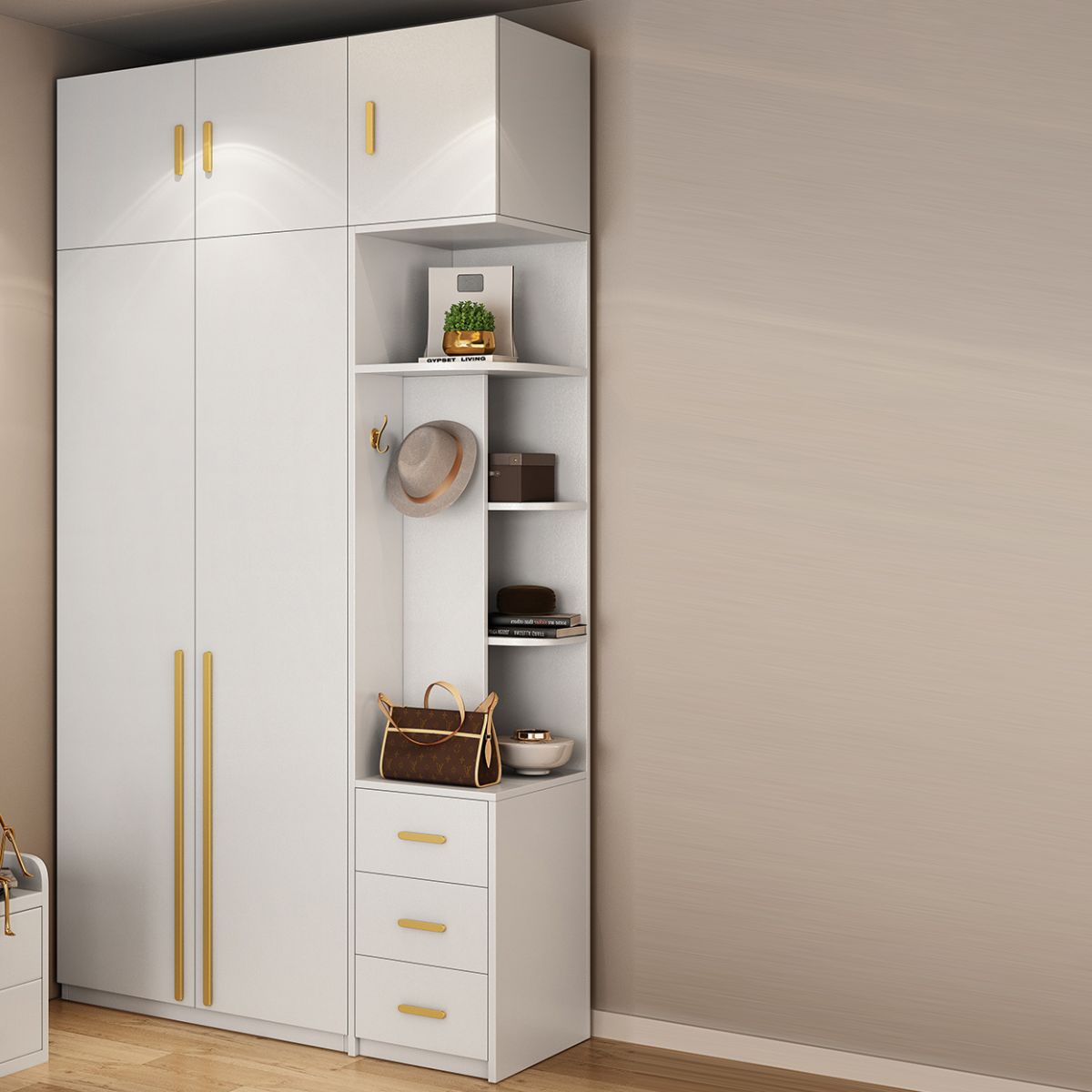 White Colour Wooden Wardrobe Contemporary Style Wardrobe Closet for Home