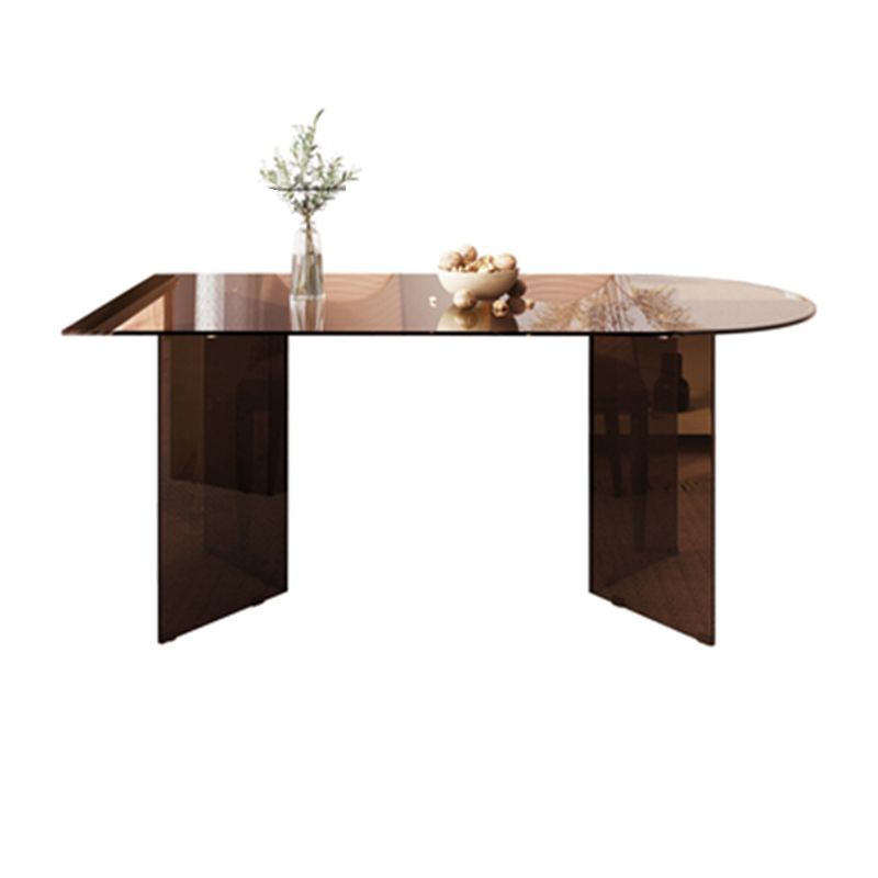 Mesa de comedor de vidrio templado contemporáneo Mesa de comedor de pedestal doble para cenar