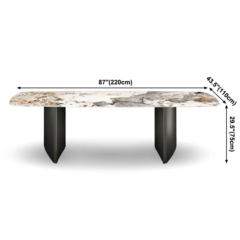 Metal Traditional Luxury Rectangle Table Sintered Stone Indoor Table for Dining Room