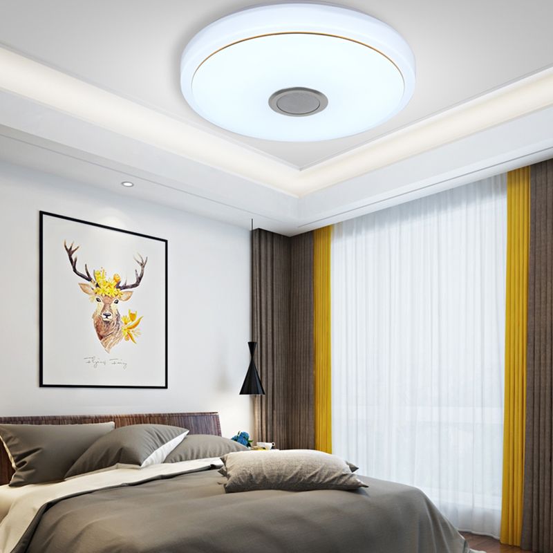 Simple Ceiling Light Fixture Acrylic Bluetooth LED Bedroom Ceiling Flush Mount in White