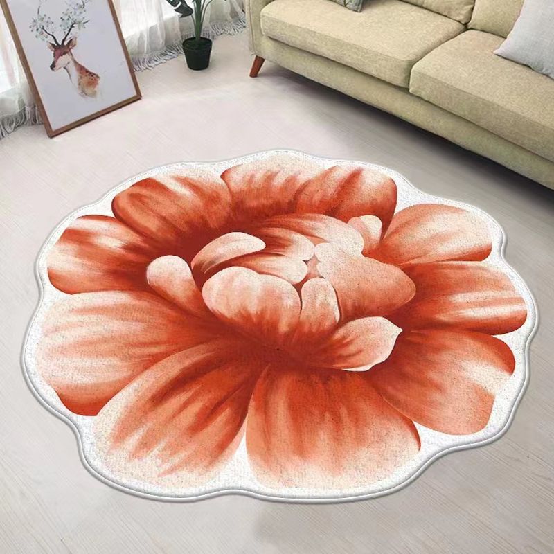 Orange Flower Carpet Polyester Simple Carpet Non-Slip Backing Carpet for Living Room