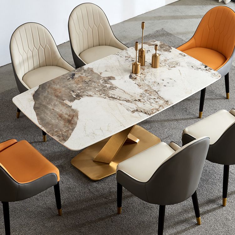 Glam Sintered Stone Top Standard Dining Table Rectangle Shape Dining Table for Kitchen