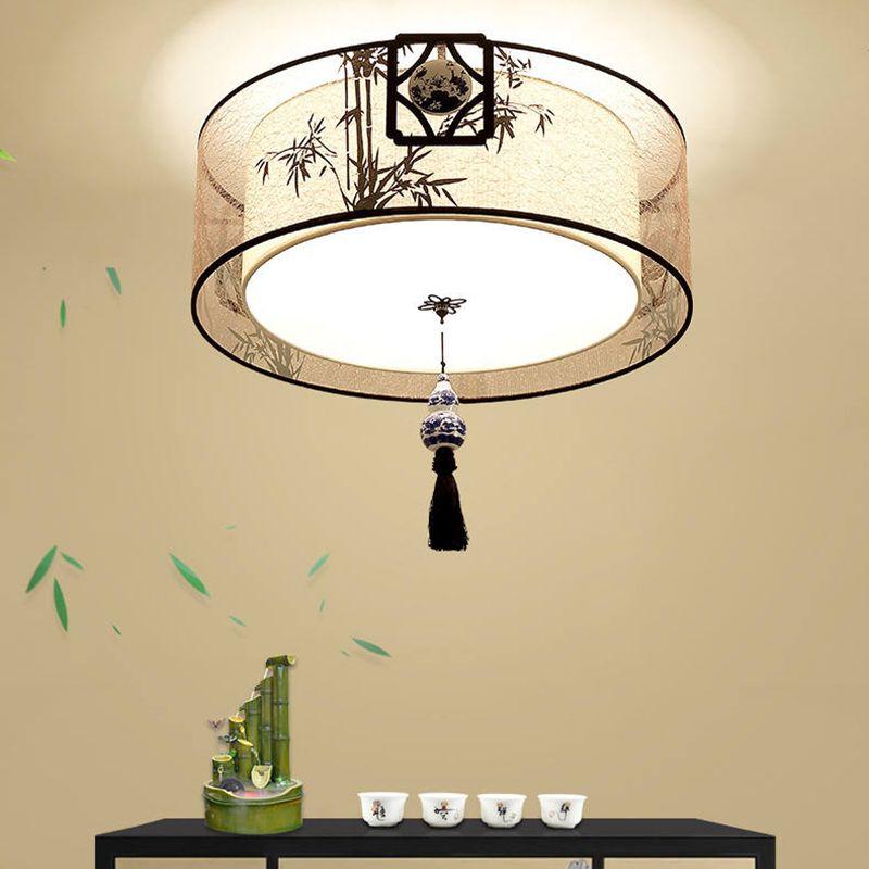 American Traditional Ceiling Light Multi Lights Close to Ceiling Light with Fabric Shade