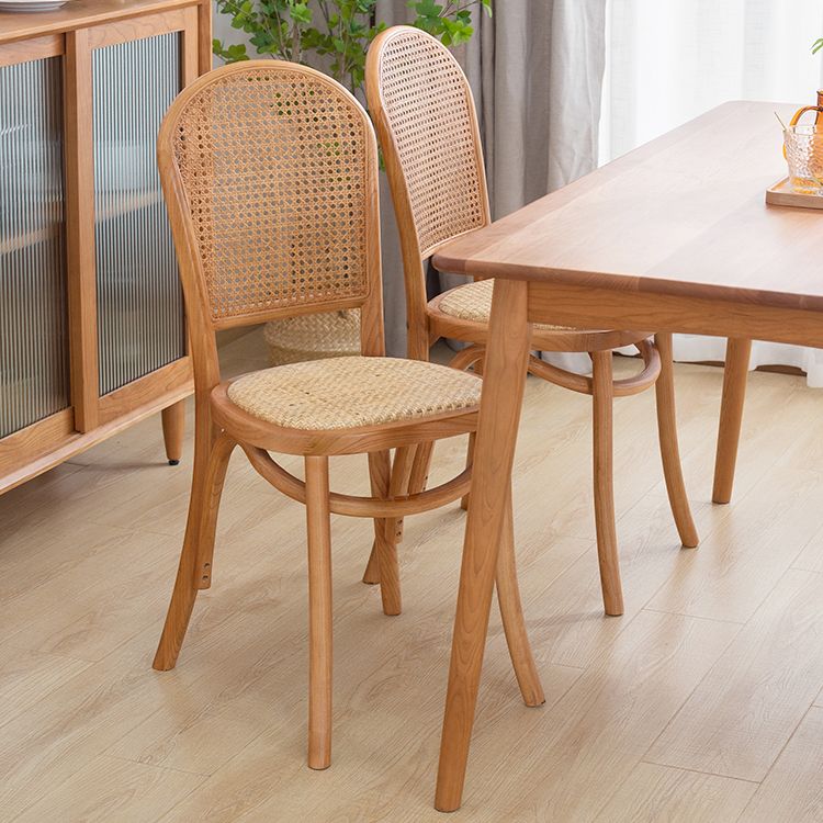 Sillas de comedor sin brazos de Bentwood, sillas laterales con respaldo abierto de ratán y patas de madera
