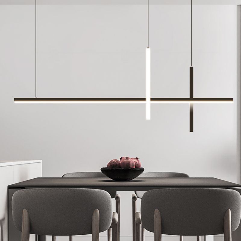Modern Aluminium Island Lighting Fixtures Linear 3-Head Restaurant LED Suspension Lamp