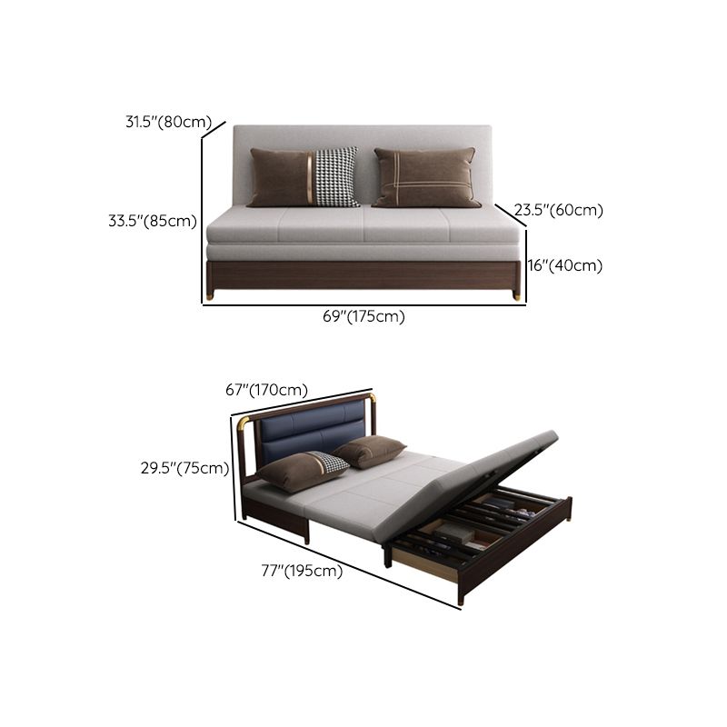 Solid Wood Sleeper Sofa Bed Convertible Linen Sofa Bed in Grey