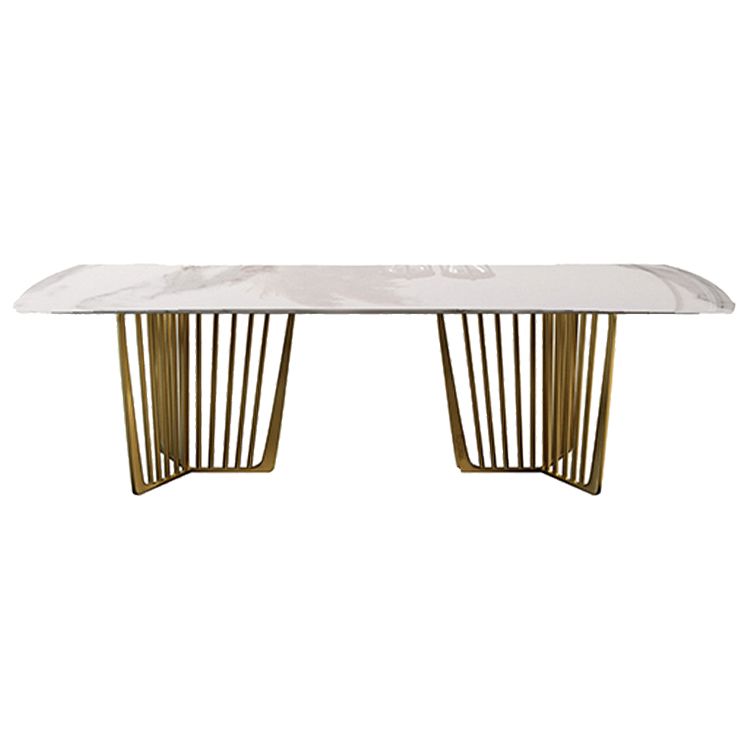 Traditional Luxury Stone Table Rectangle Dining Table with Stainless Steel Double Pedestal