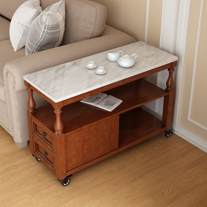 Rectangular Side Table Traditional Glossy End Table with Drawer and Shelf