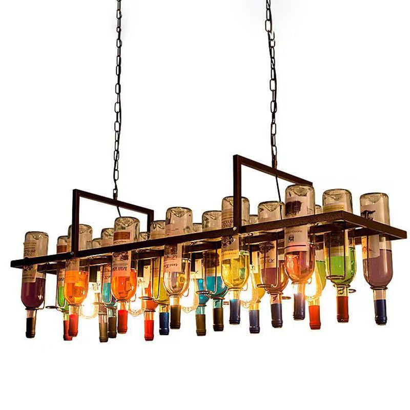 Industrial Style Hanging Lamp Iron Island Light for Dining Table (Included Wine Bottle)