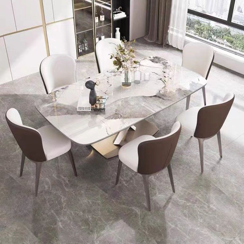 Stone Top Dining Table Rectangle Traditional Luxury Table with Pedestal Base