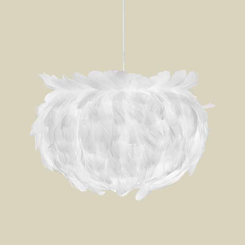 Feather Globe Ceiling Pendant Light Contemporary Fabric 1 Head White Suspension Lamp