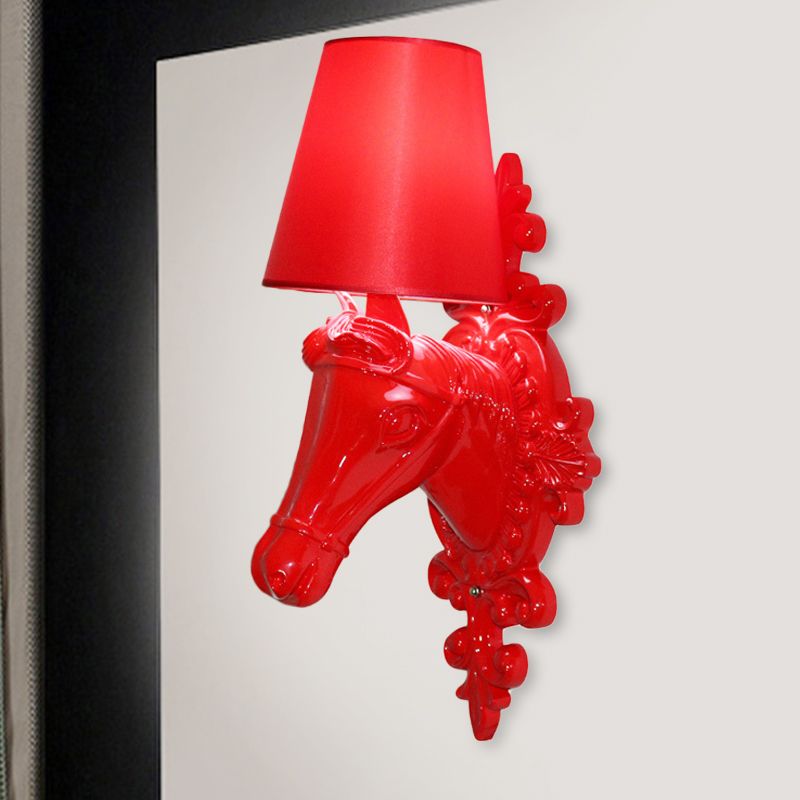 Fabric Red/Yellow/Orange Sconce Lamp Horse Head 1-Light Traditional Wall Mounted Lighting for Indoor