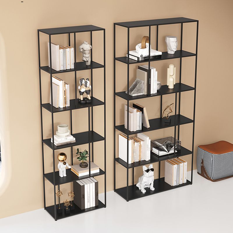 76.77"H Bookshelf Contemporary Style Open Back Black Bookcase for Home Office