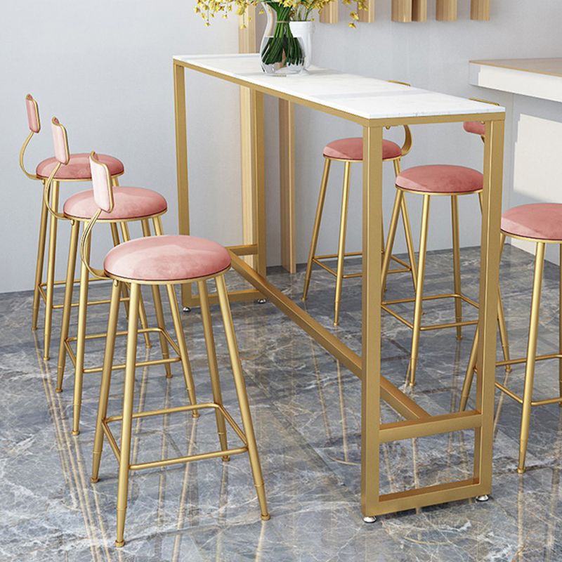 Glam Style Counter Stool Upholstered Low Back Bar Stool with Gold Frame