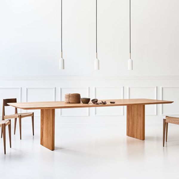 Rectangle Dining Table Modern Oak Solid Wood Double Pedestal Dining Table