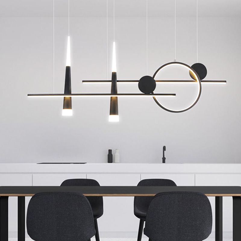 5 Light Linear Island Lighting Contemporary Metal Island Pendant Lights