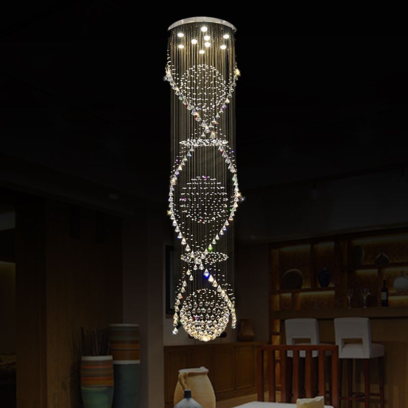 Bascade de virevolte Crystal LED Drop lampe Modern 9 Bulbes Salon Multi Pendant Light