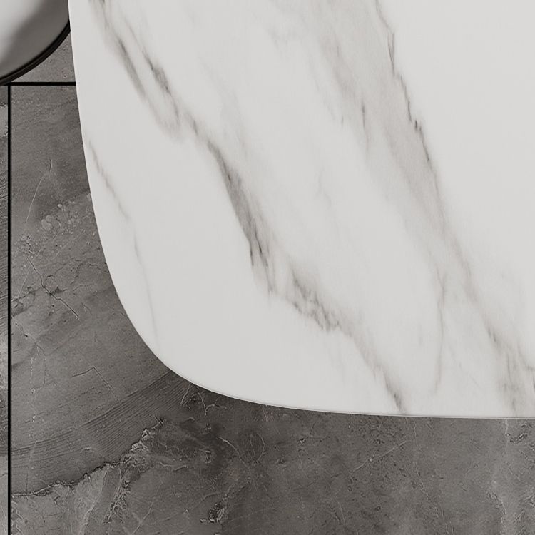 Mesa de cocina rectangular moderna de piedra sinterizada, mesa superior de piedra blanca con pedestal doble