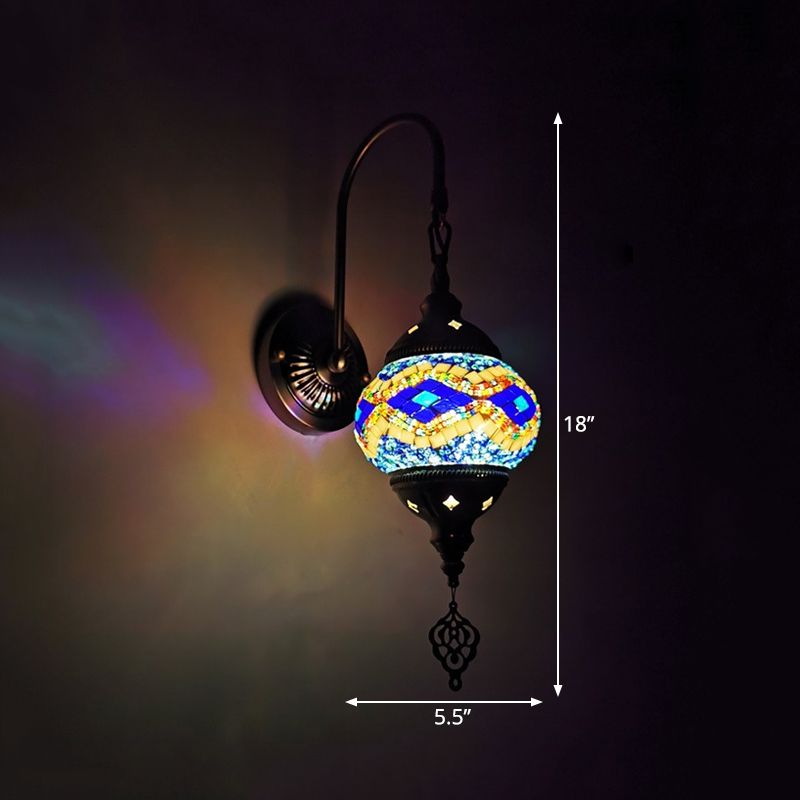 Orb Restaurant Wall Sconce Light Traditionalism Stained Glass 1 Head Yellow/Gold/Lake Blue Wall Lighting Fixture