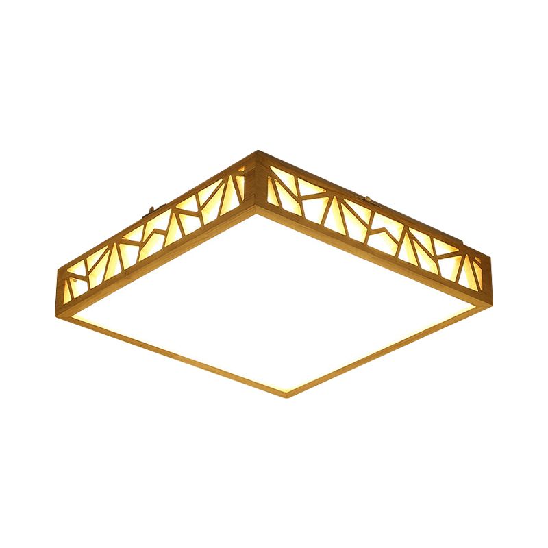 Hollowed Square Box Ceiling Lamp Modern Stylish Wooden LED Study Room Flushmount in Warm/White Light/Remote Control Stepless Dimming