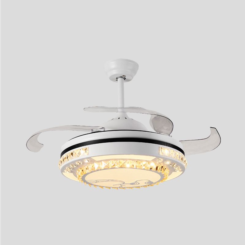 LED WHITE LED SEMI FLUSHMOUNT MODERNISTA Círculo de cristal 3 lámpara de ventilador de techo de cuchillas transparentes con cuatro anillos/patrón de nota musical, 42 "de ancho