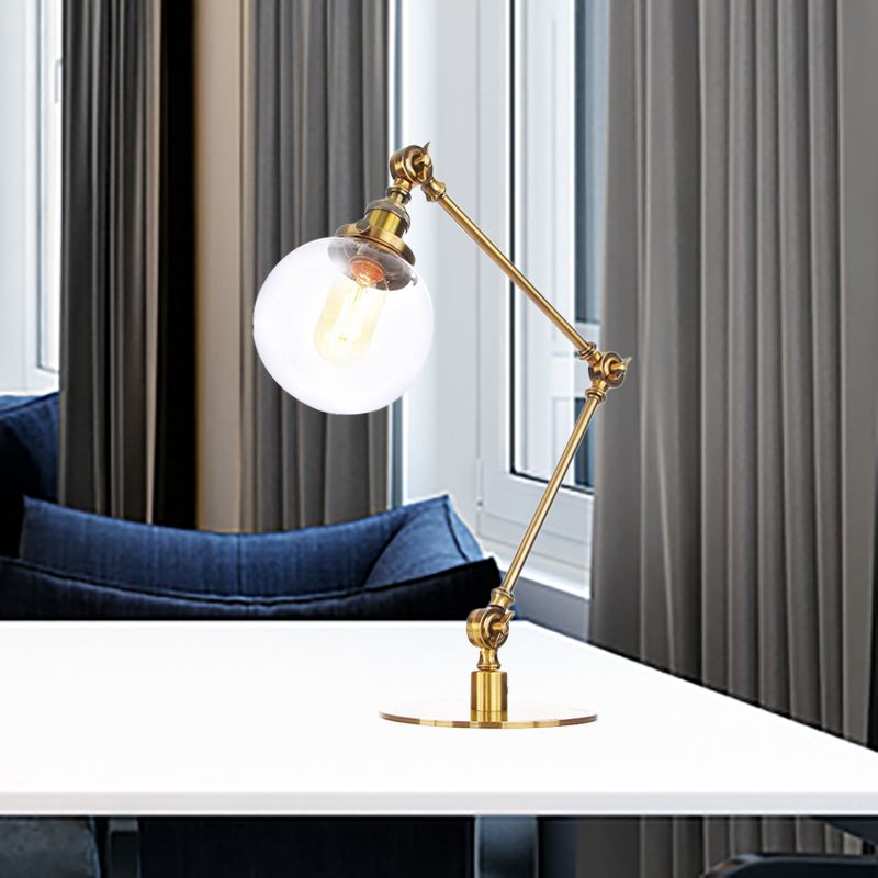 Industrial Global Table Lamp Amber/Clear Glass 1 Light Restaurant Table Light with Adjustable Arm in Black/Brass Finish