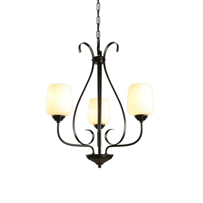 Crème glazen tulpen kroonluchter lamp vintage 3/6/8 bollen eetkamer hanger in zwart met regendruppel kooi
