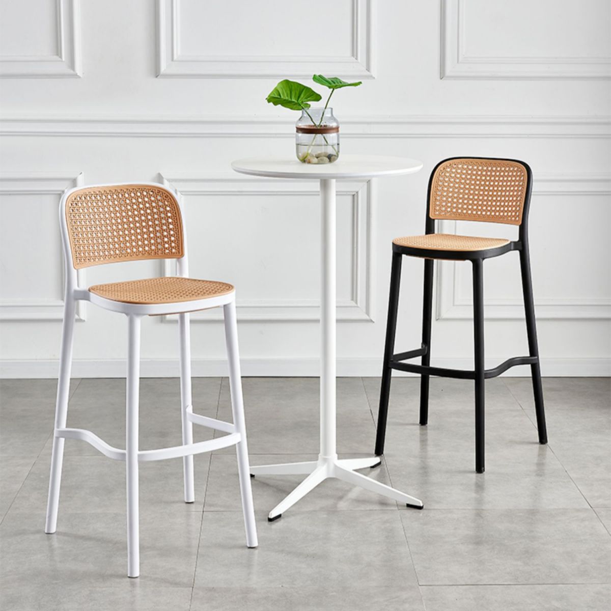 Taburete escandinavo de plástico para cocina, comedor, taburete sin brazos, taburete de bar con respaldo bajo