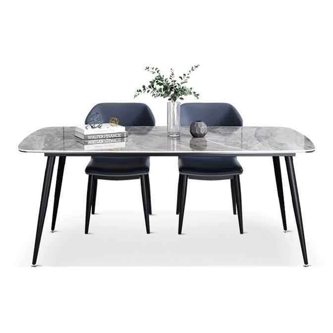 Contemporary Rectangle Dining Table Grey Sintered Stone Dining Table with 4 Black Legs