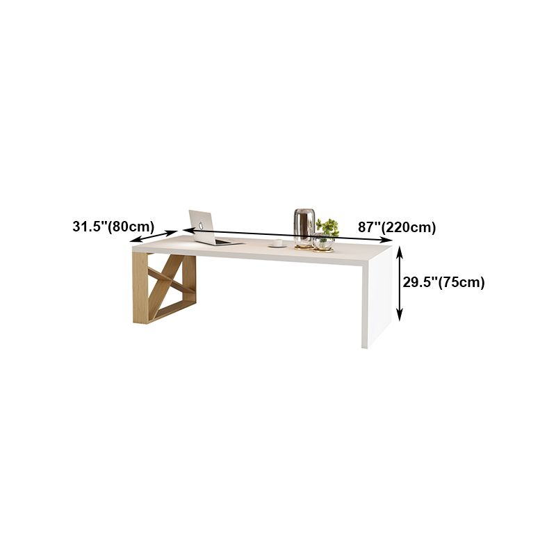 Mesa moderna de madera de pino para mesa blanca rectangular de restaurante con base de pedestal doble