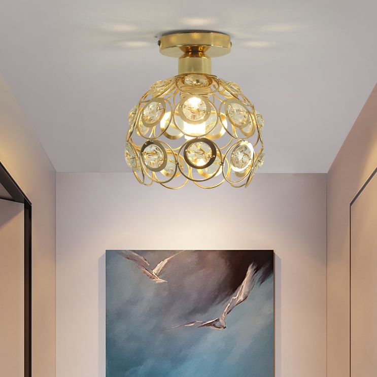 7 "breedte hedendaags stijl mini plafond licht metaal frame met kristal kralen semi-flush montage verlichtingsarmatuur