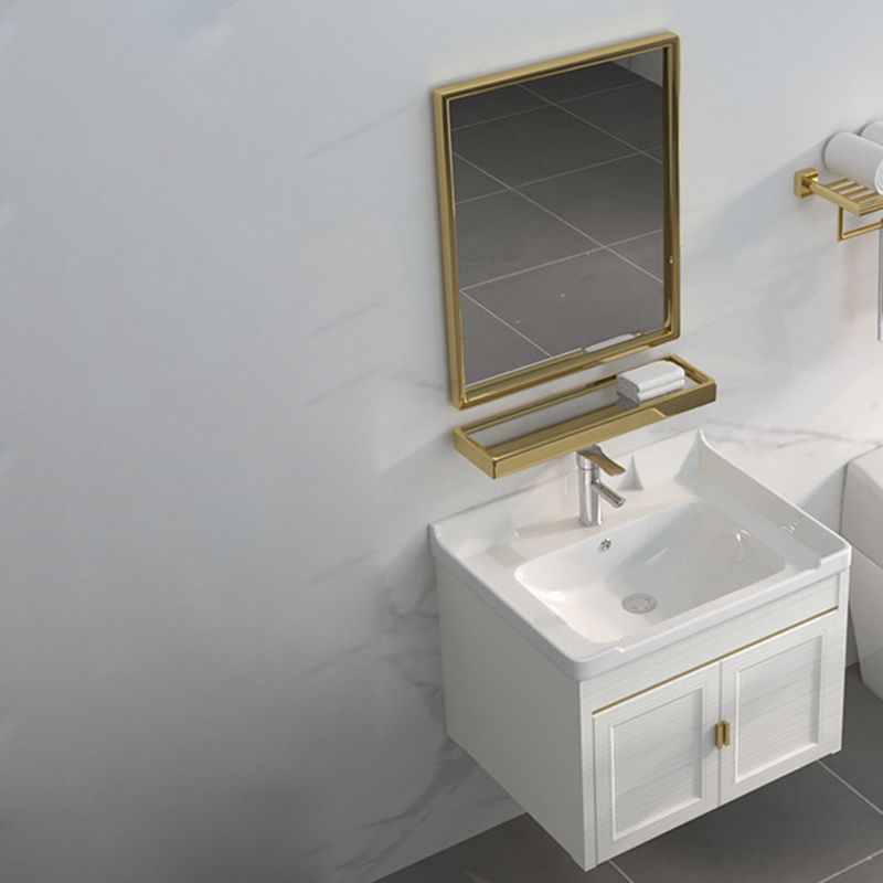 Single Sink Vanity Set Mirror Wall Mount Metal Frame Rectangle Bath Vanity with 2 Doors
