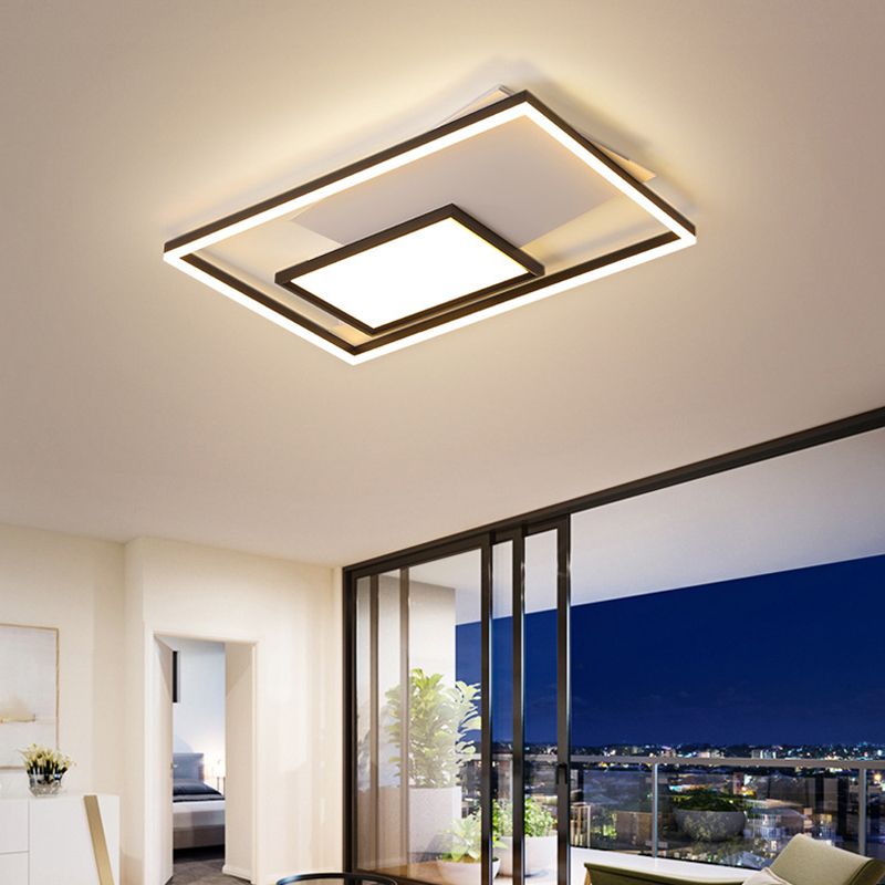 Black and White Rectangle Ceiling Lighting Minimalist Acrylic 16"/19.5"/35.5" Wide LED Flush Mount Light in Warm/White Light/Remote Control Stepless Dimming
