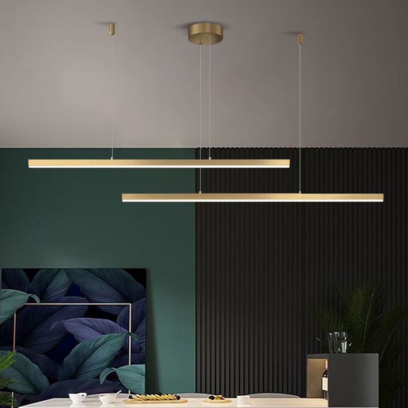 Gold Aluminum Island Lamps Linear Restaurant LED Pendant Lights with Acrylic Shade