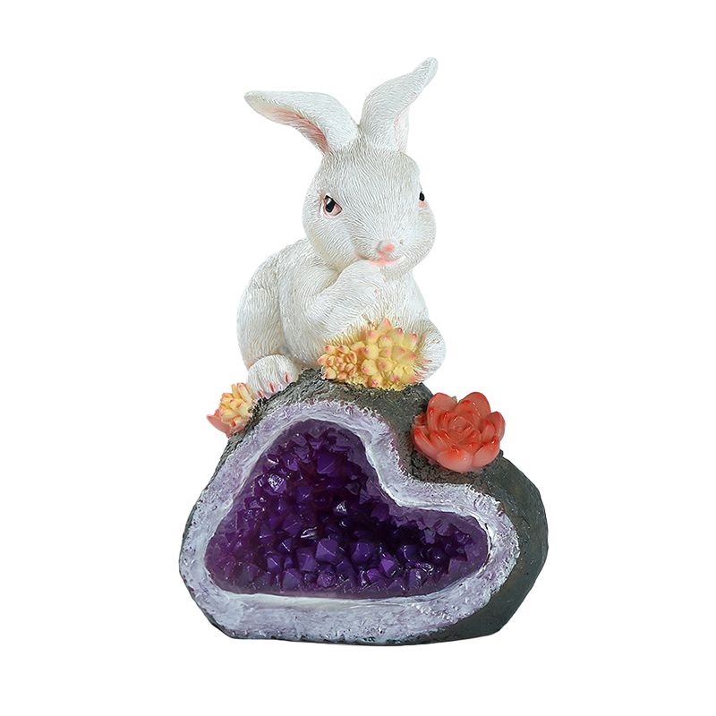 White Rabbit Solar Path Lighting Ideas Cartoon LED Resin Table Lamp for Courtyard