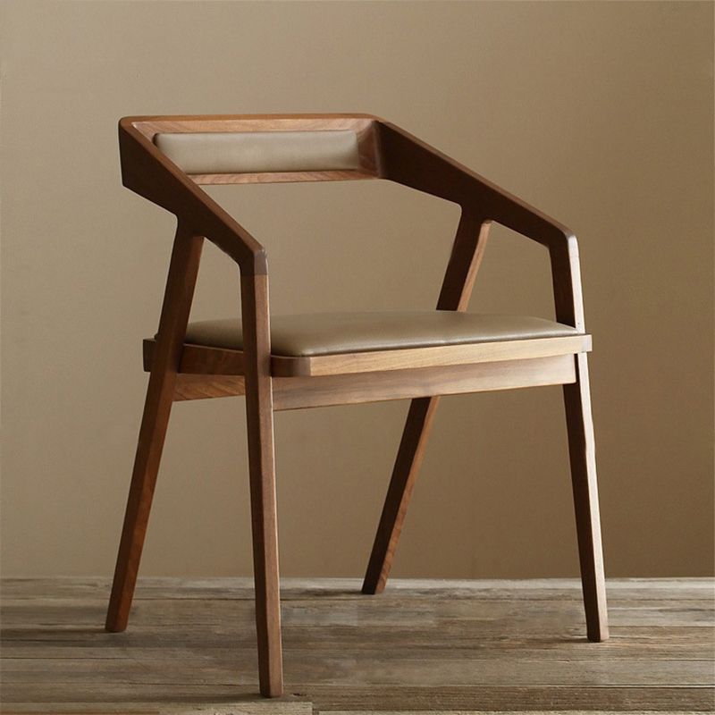 Contemporary Kitchen Dining Armchair Wood Side Dining Chairs in Brown