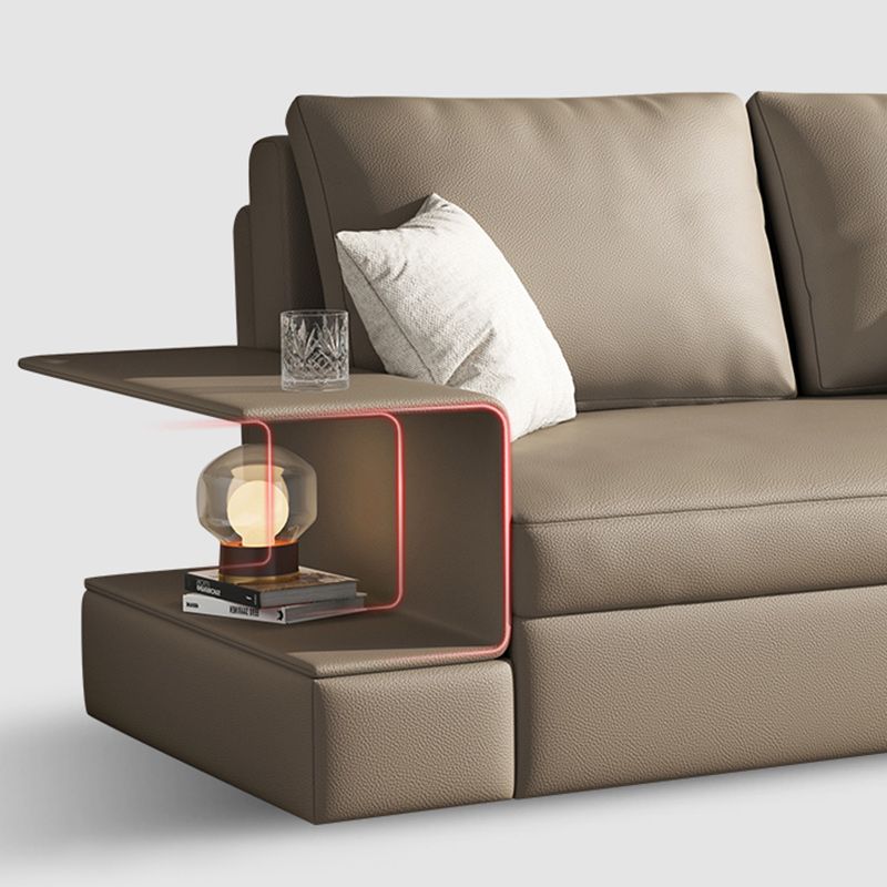 Leather Sleeper Sofa Gray Pillow Back Futon Sleeper Sofa with Storage