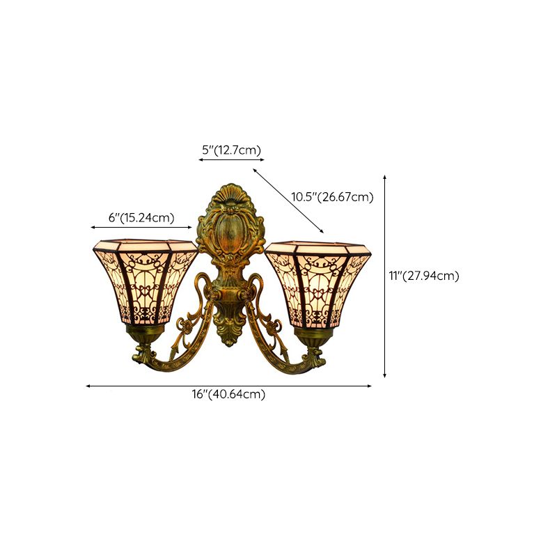 Tiffany Tapered Shape Wall Mount Light Fixture Glass 2 Light Sconce Lamp for Wash Room