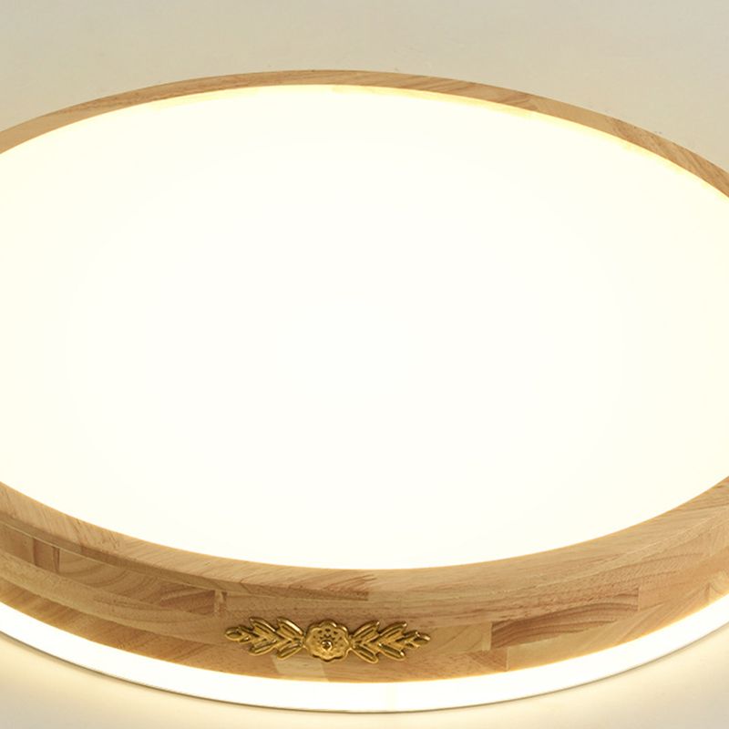 Modern Style Round Shape Flush Mount Wood 1-Light Ceiling Light for Bedroom