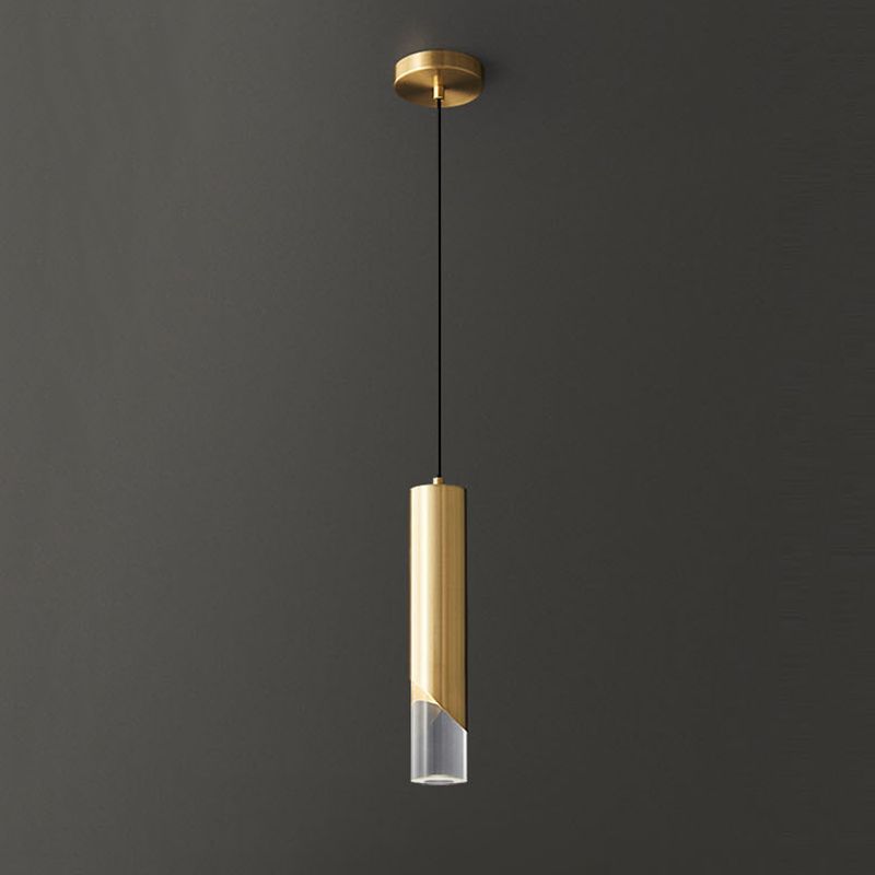 Moderne creatieve LED enkele hanglamp Koperen cilindrische hangende lamp met acrylschaduw